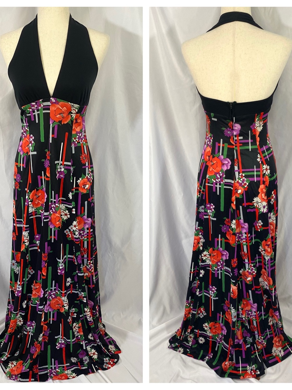 Vintage 70’s Corky Craig California Floral Maxi Dress Halter Size Small